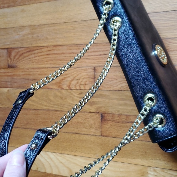 Anne klein large black shoulder crossbody bag chain‎ handle nwot - Picture 4 of 10